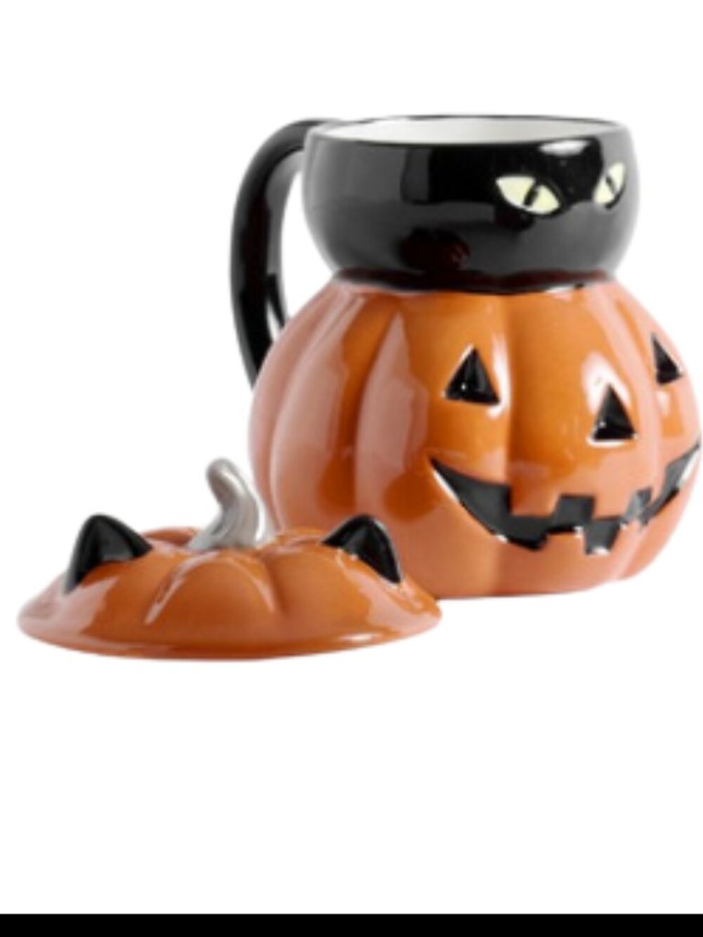 Pottery Barn Black Cat Pumpkin Halloween Cup with Lid Peek a Boo 15 oz.